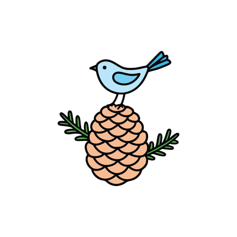 illustration of a bird perched on a pine cone vector