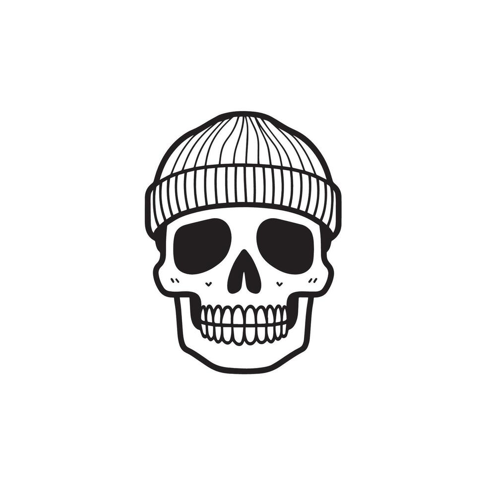 cool face skeleton with short beanie hat illustration vector