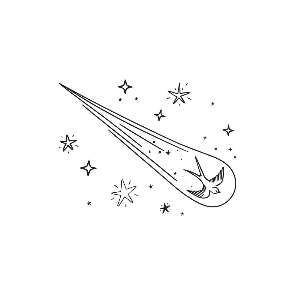 illustration of a swallow flying with a comet's tail vector