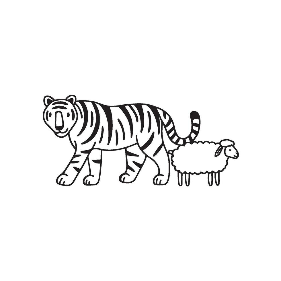 Illustration of a tiger stand with sheep vector