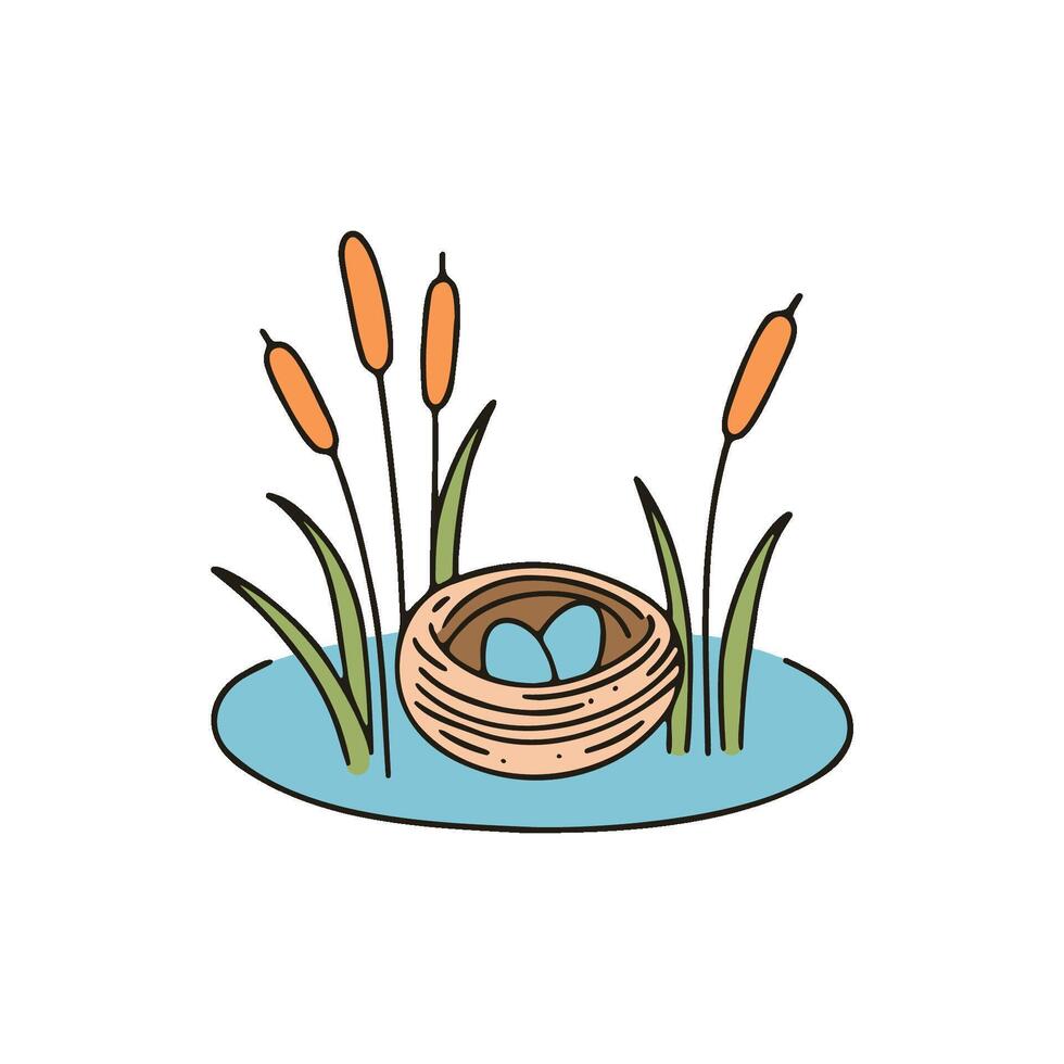 Illustration of Nest among pond reeds vector