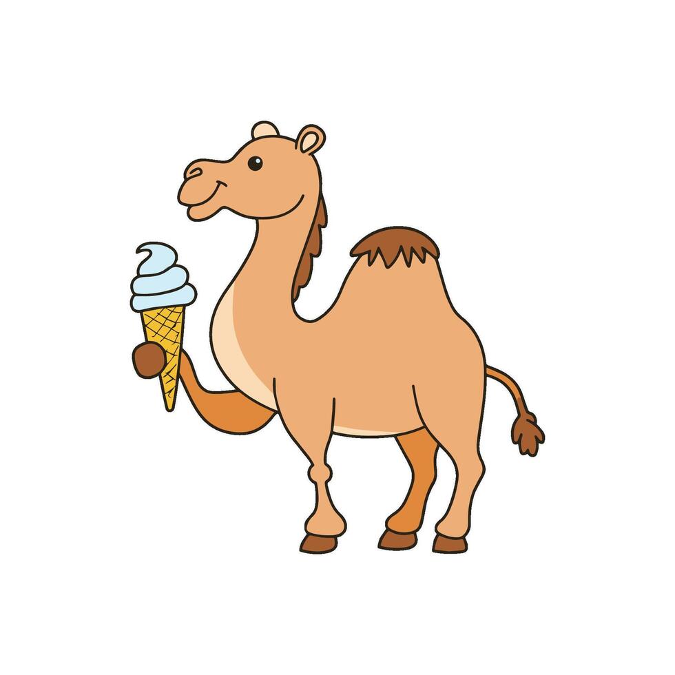 Simple illustration of cute camel holding a ice cream cone vector