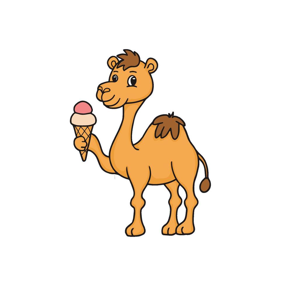 Simple illustration of cute camel holding a ice cream cone vector