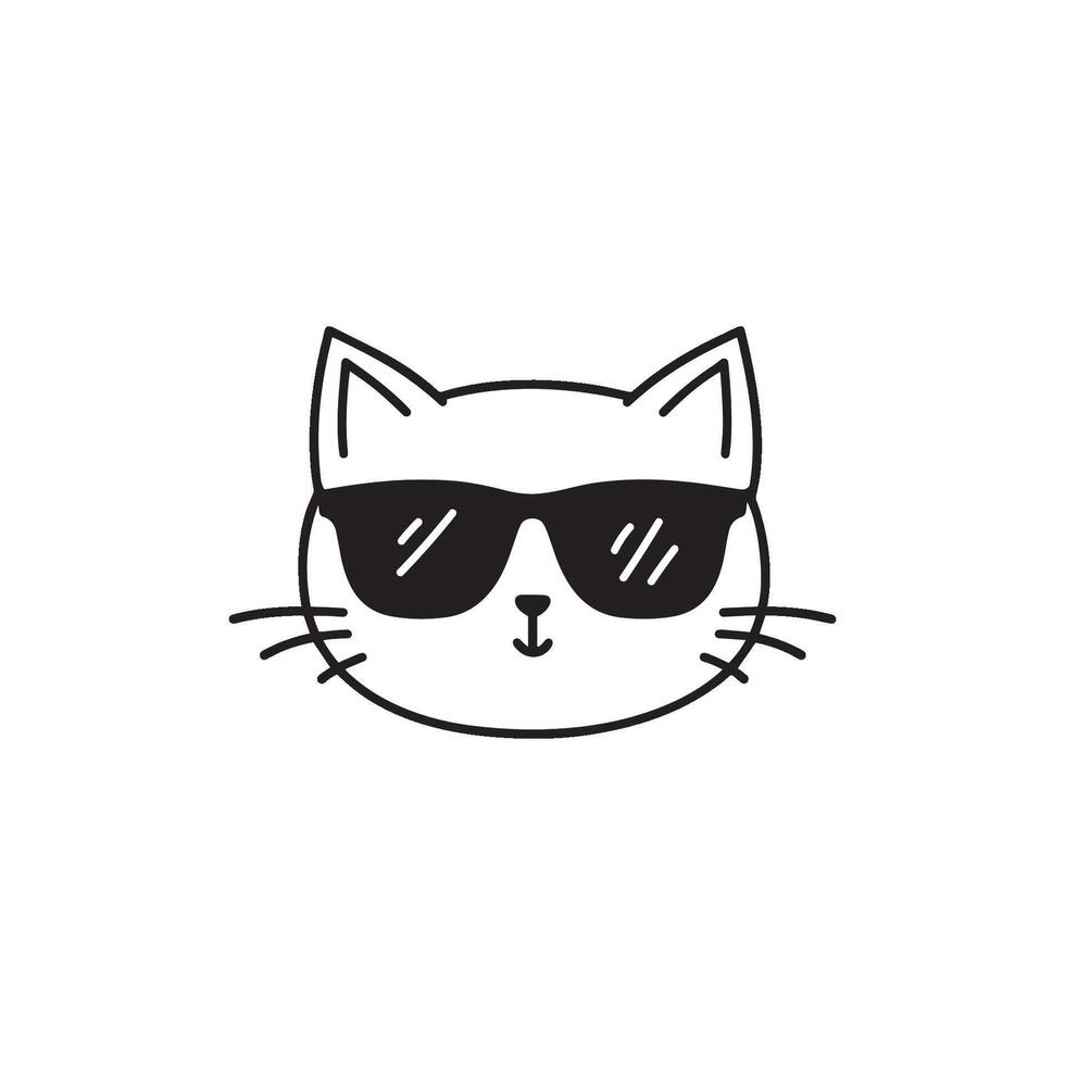 simple cute cat with glasses doodle vector