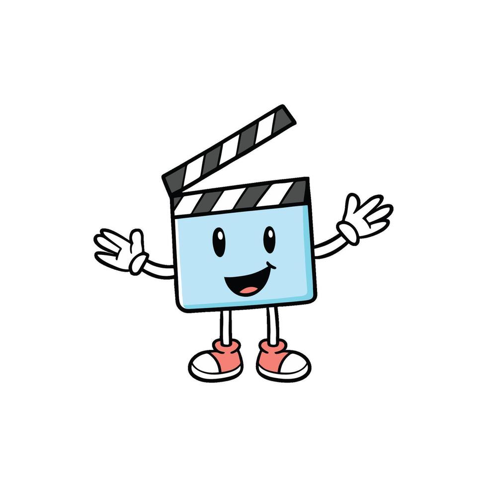 Illustration of a movie clapper board mascot with waving hand vector