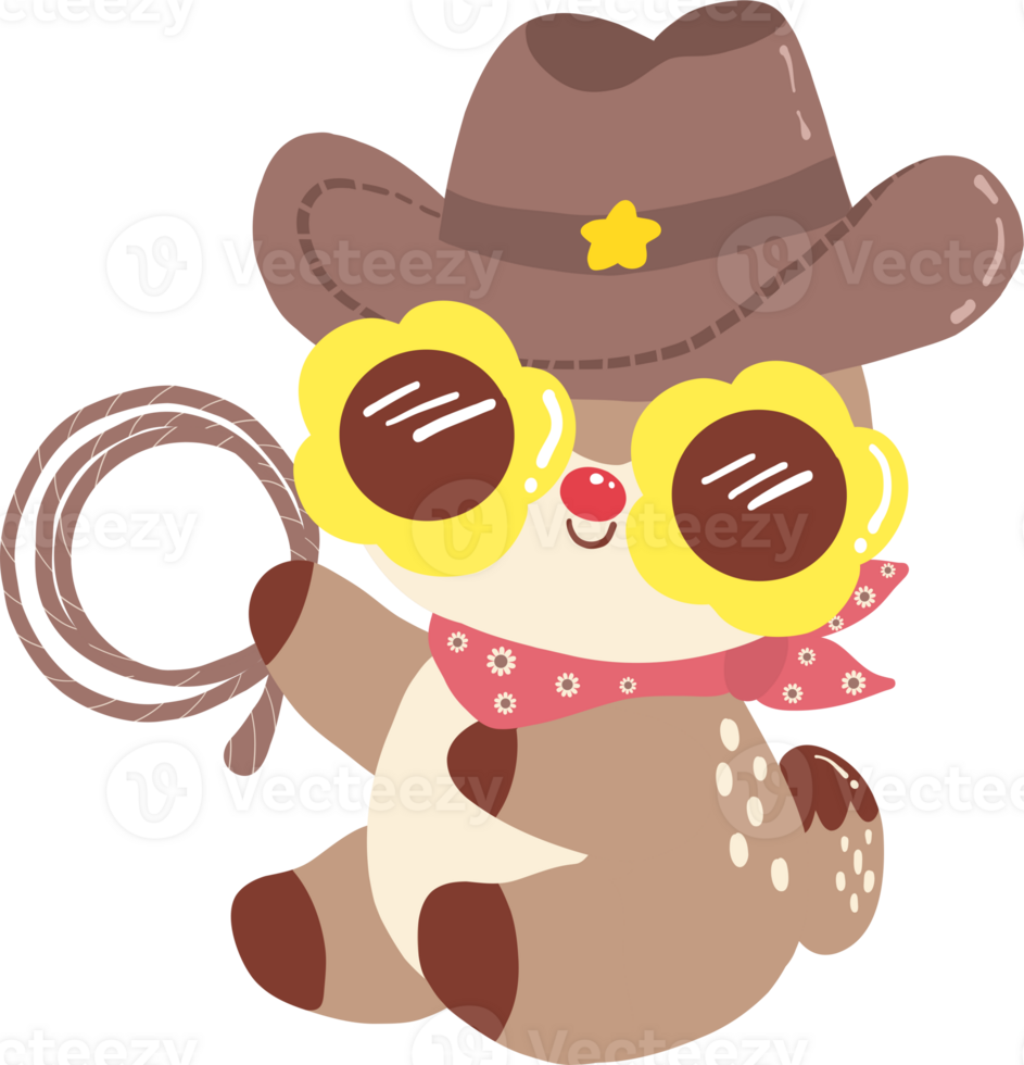 Groovy Retro Cowboy Reindeer with Lasso Christmas Illustration png