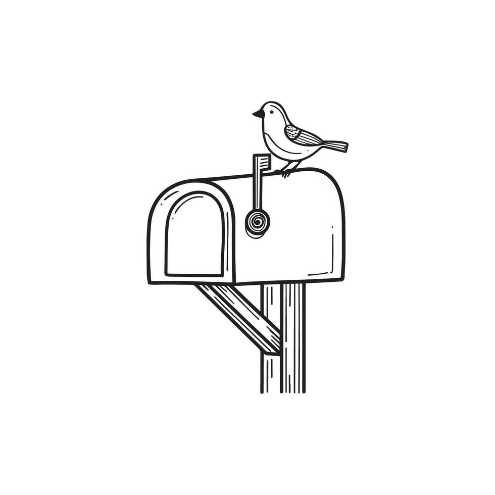 mail box illustration with bird above it vector