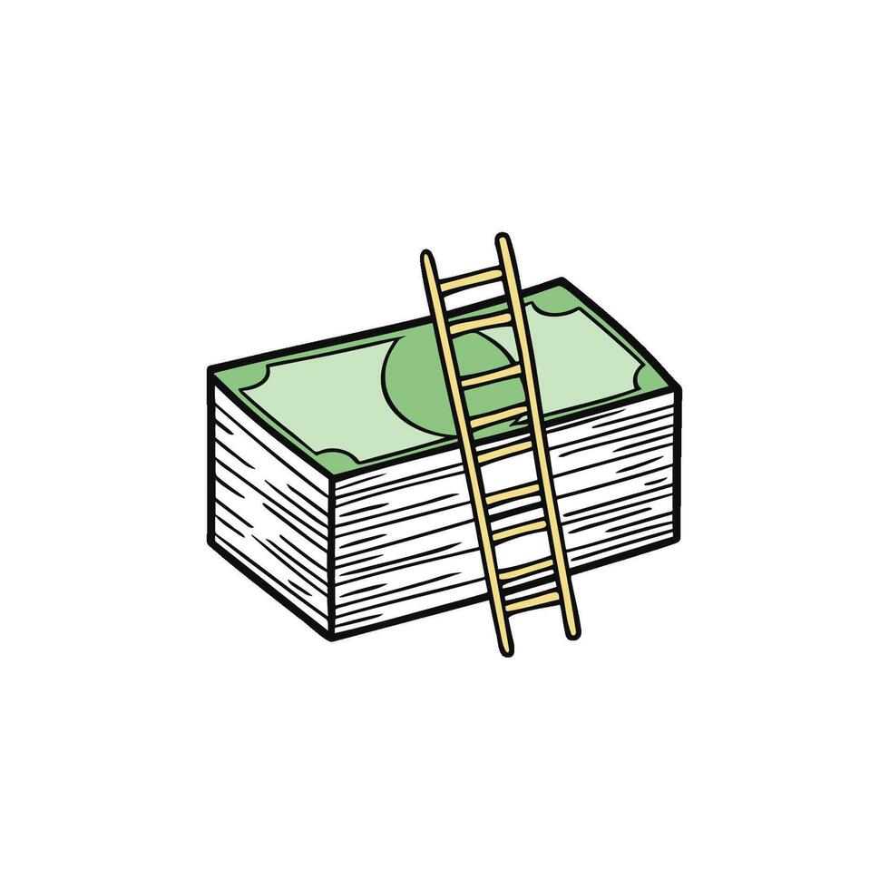 Illustration of stack of money with ladder beside vector