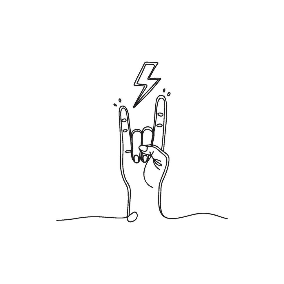 Illustration of rock metal hand pose with thunder symbol vector