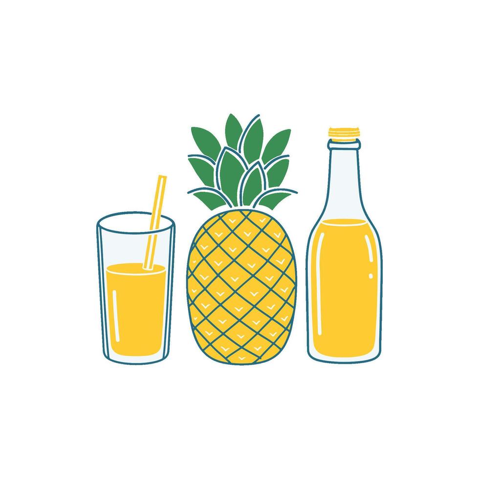 simple illustration a glass and bottle pineapple juice vector