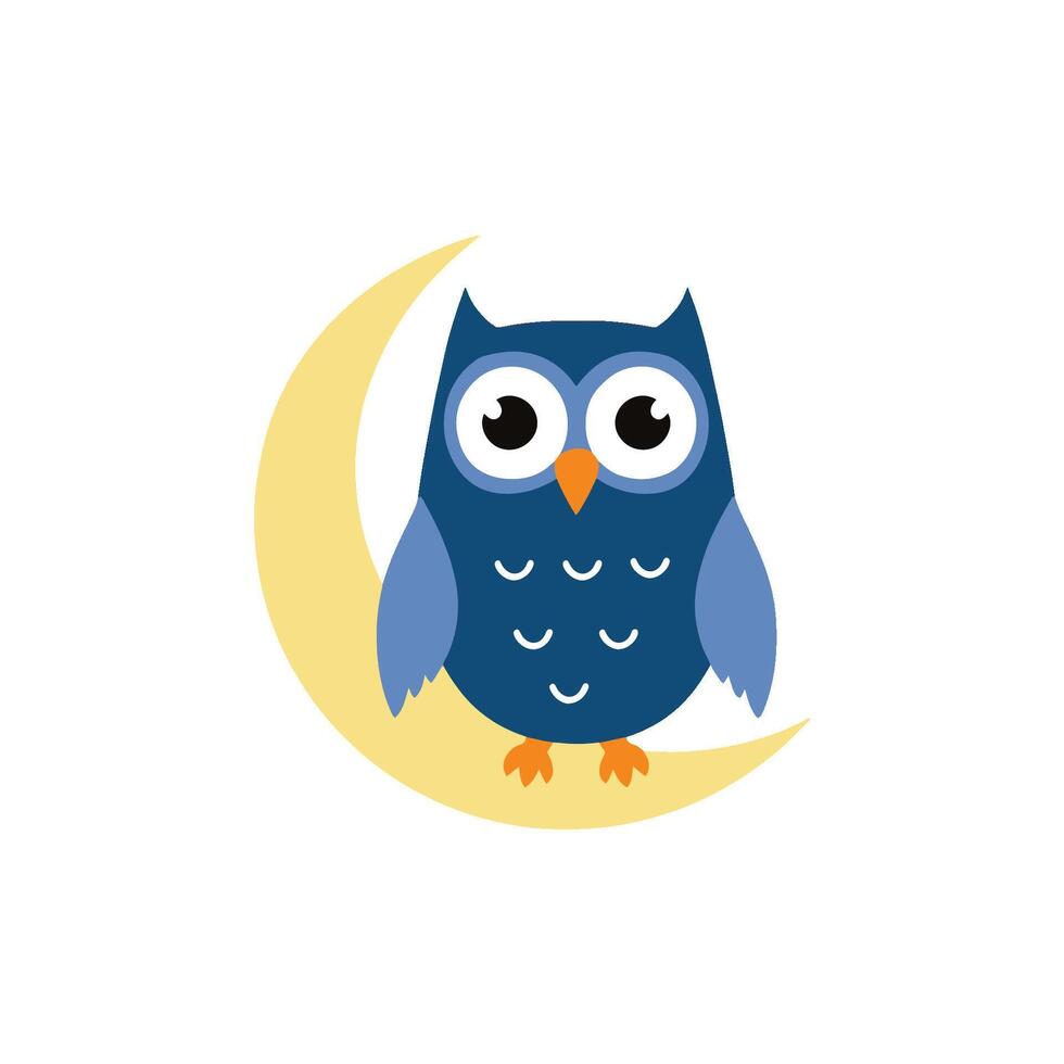 cute illustration of owl and halfmoon vector