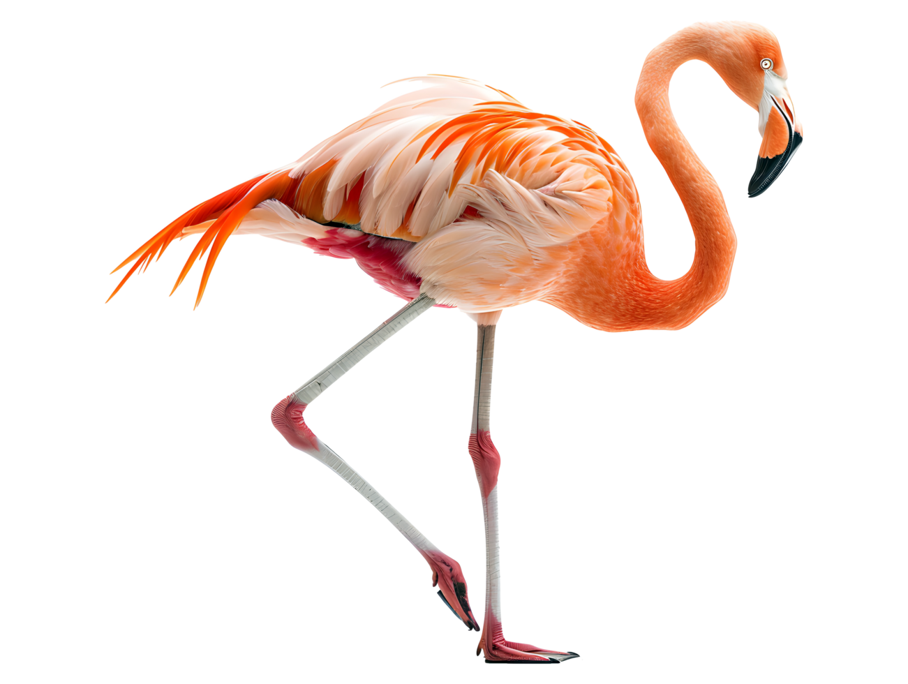Flamingo walking, isolated on a transparent background png