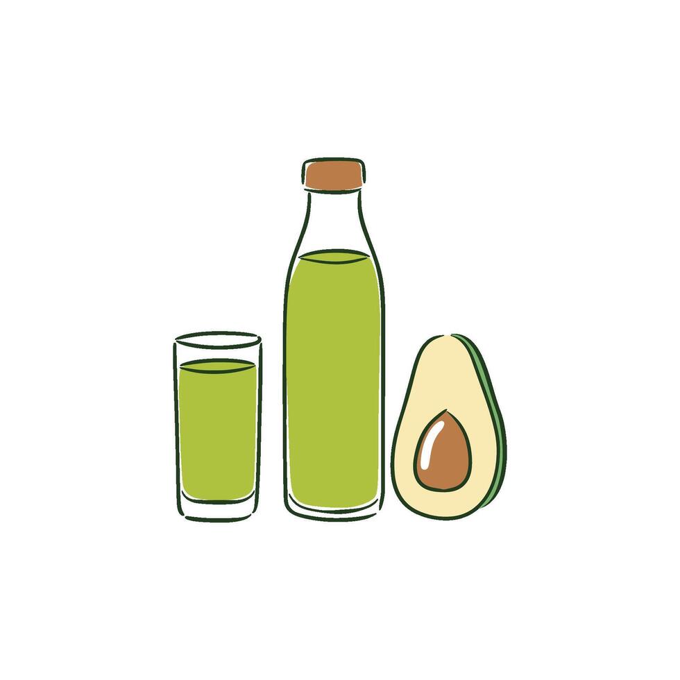 simple illustration of a glass and bottle of avocado juice vector