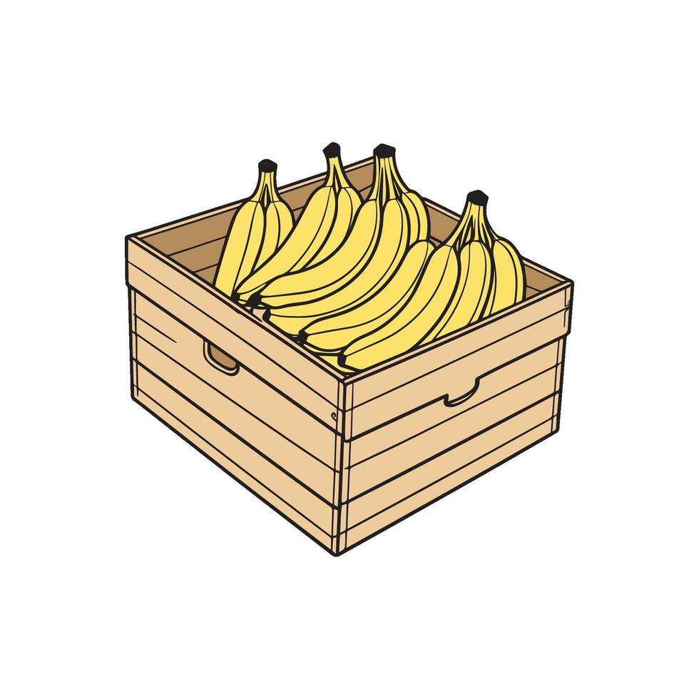 simple illustration bananas in wooden crates vector