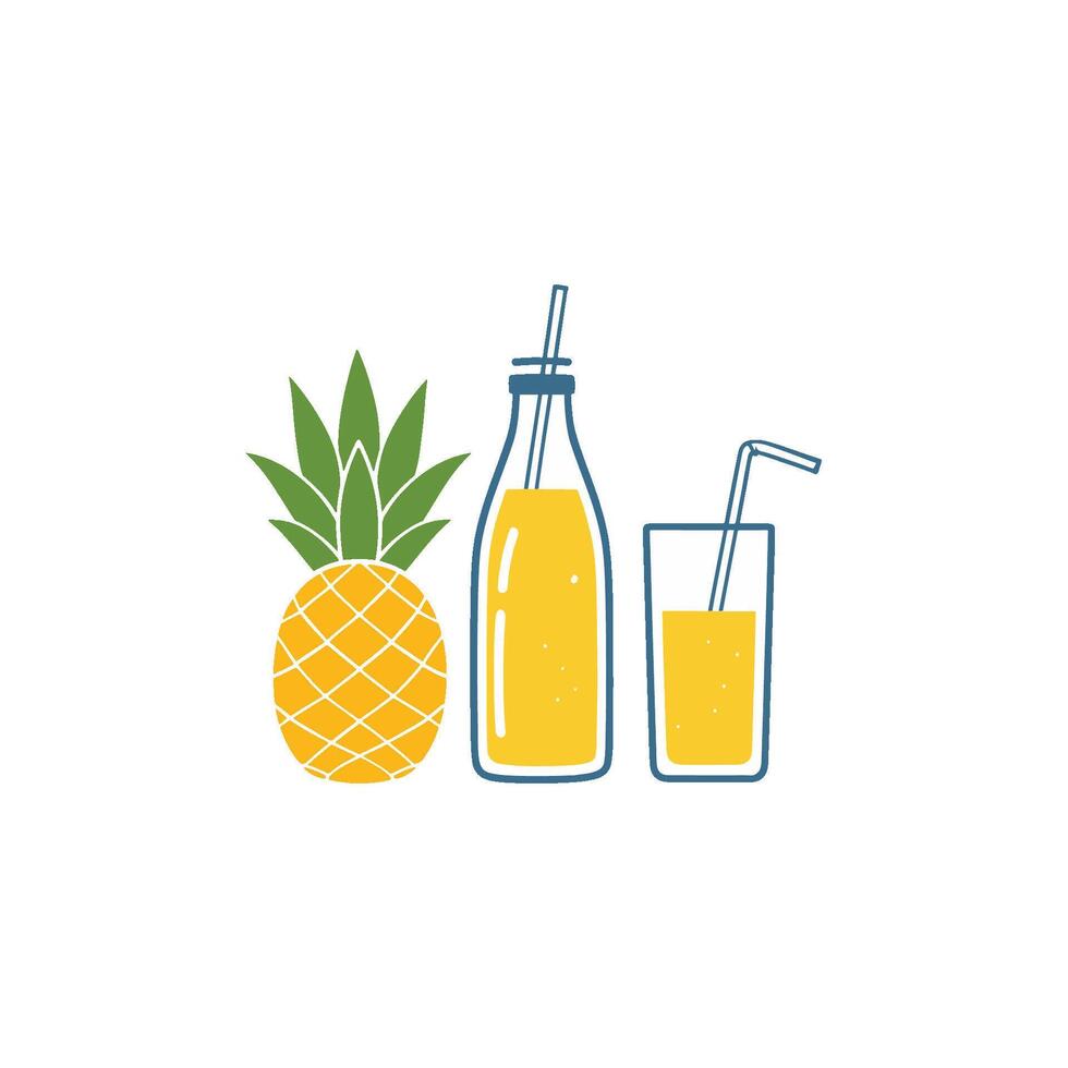 simple illustration of a glass and bottle of pineapple juice vector