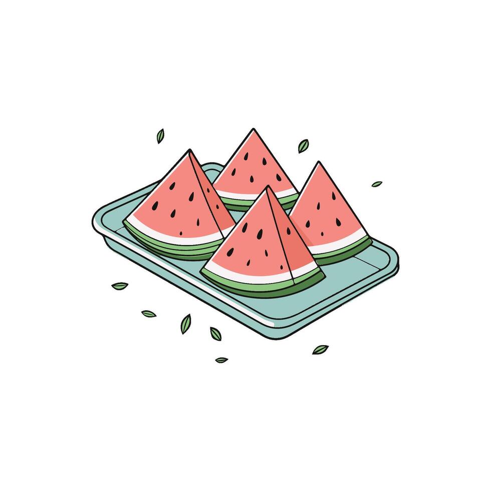 simple illustration a sliced of watermelons on a serving tray vector
