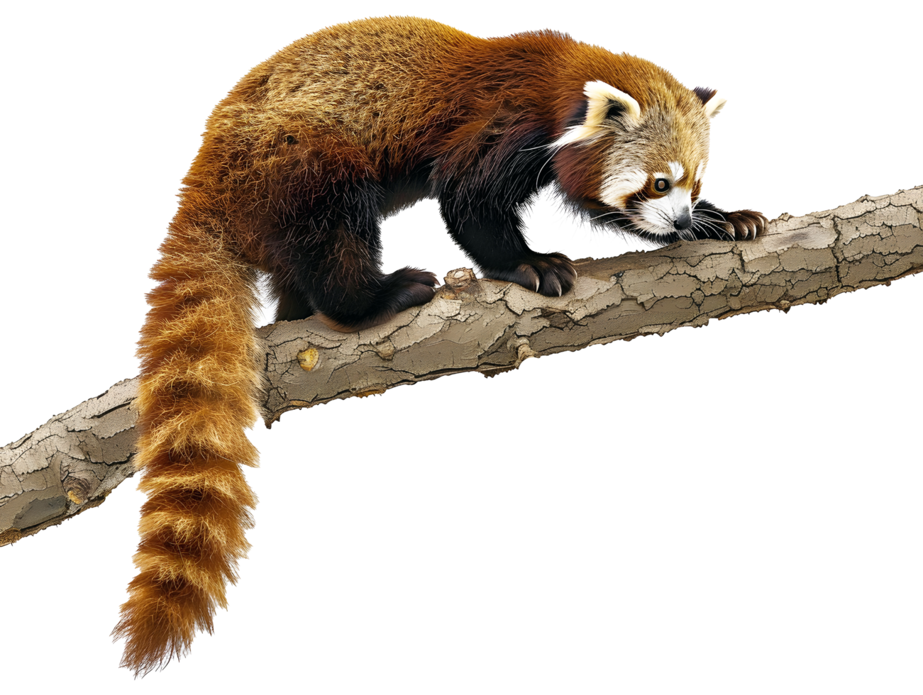 Red panda walking on a branch, isolated on a transparent background png