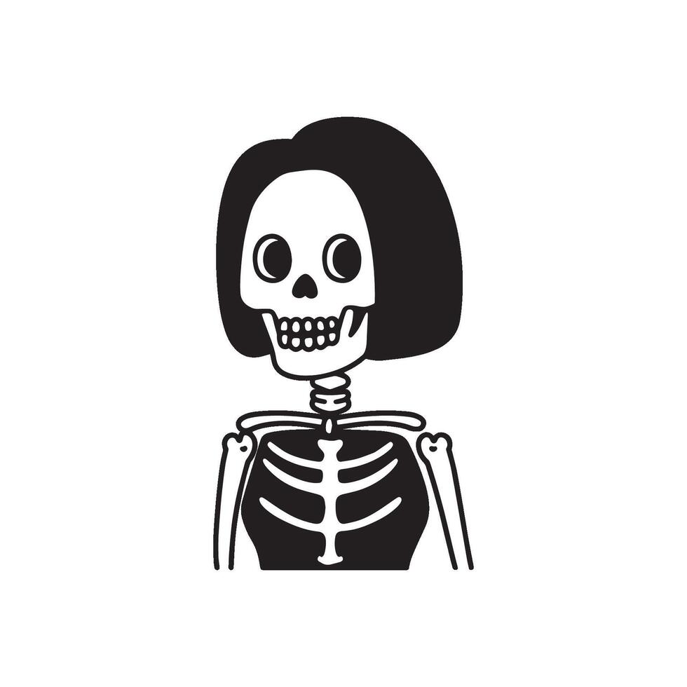 short hair female skeleton smooth illustration doodle vector