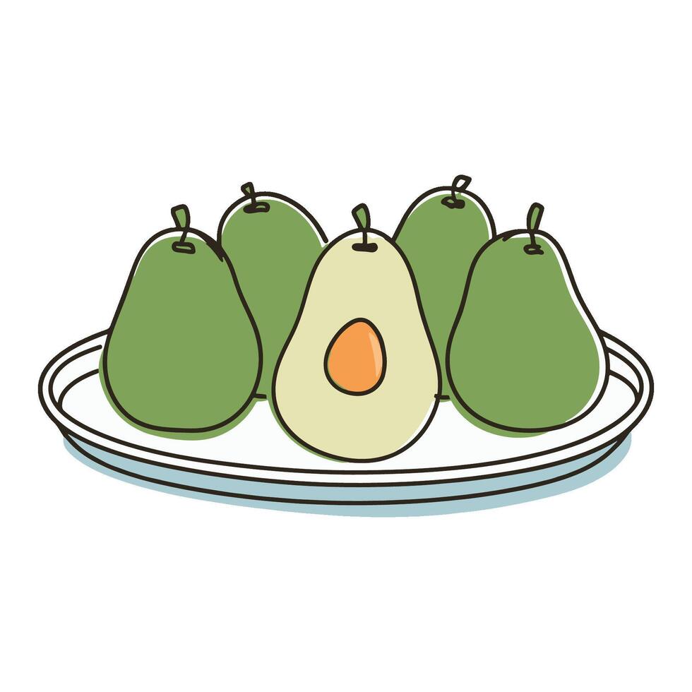 simple illustration a bunch avocado serving tray vector
