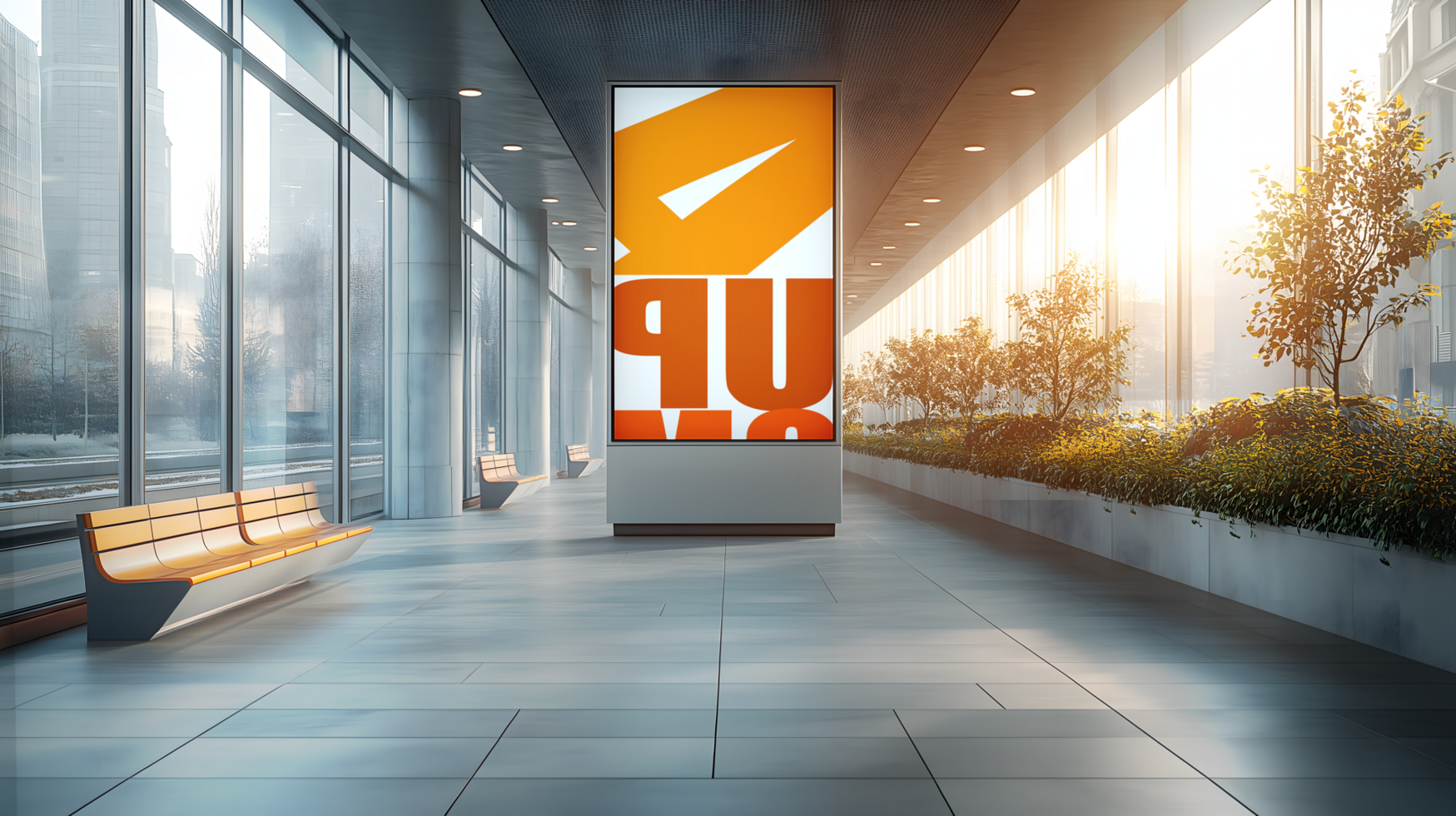 Up on the wall - a billboard in a modern building psd