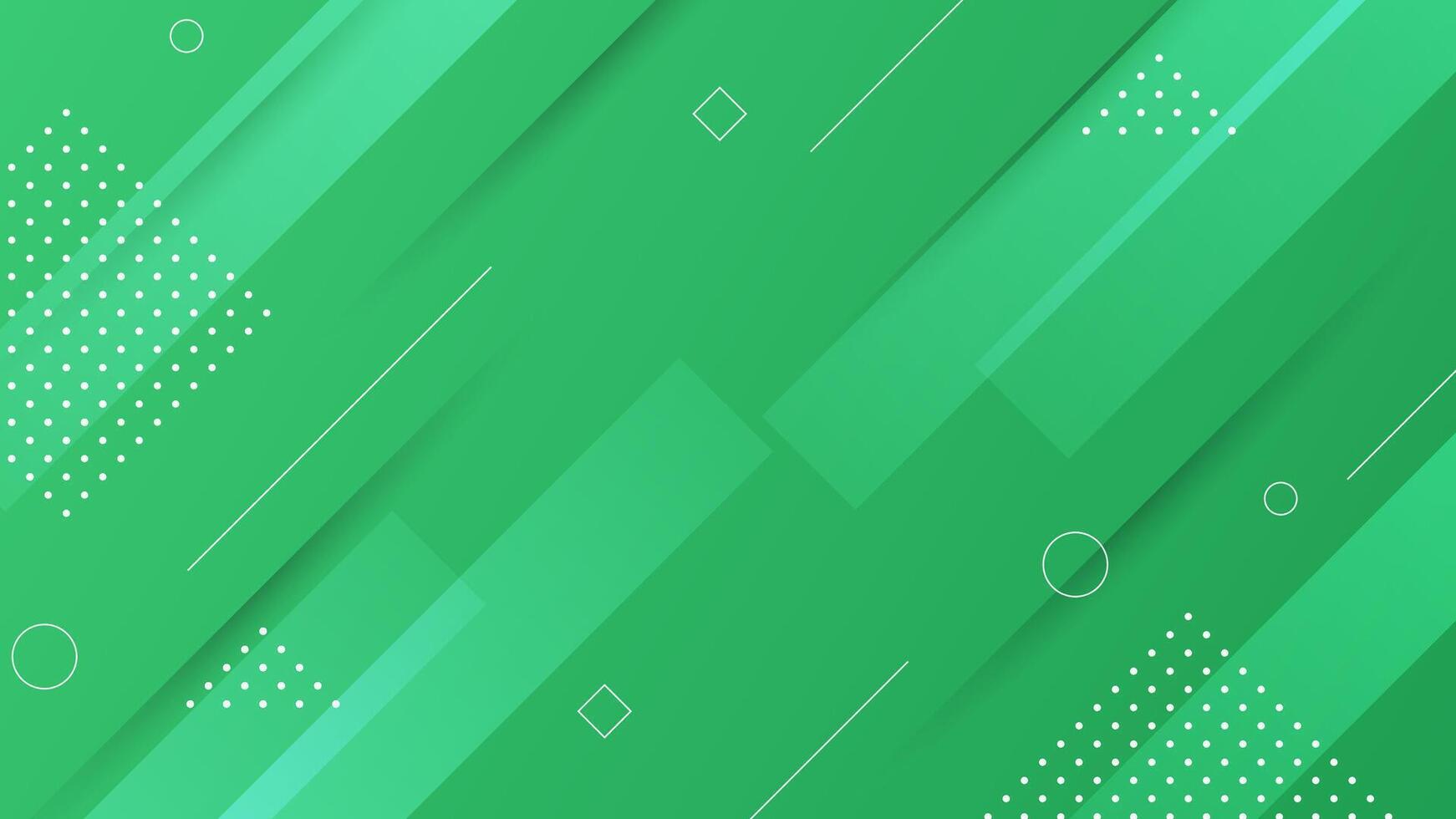 Green background with elements of lines, dots and geometric shapes vector