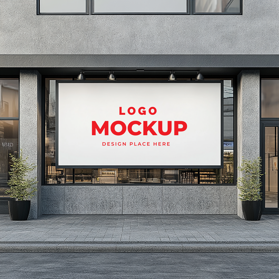 White billboard in brightly lit clothing store mockup photography psd