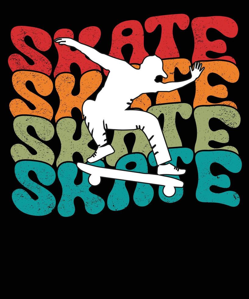 Skate board t shirt design groovy style, grunge effect, vintage, retro, sk8 sports t-shirt design, ready to ride. vector