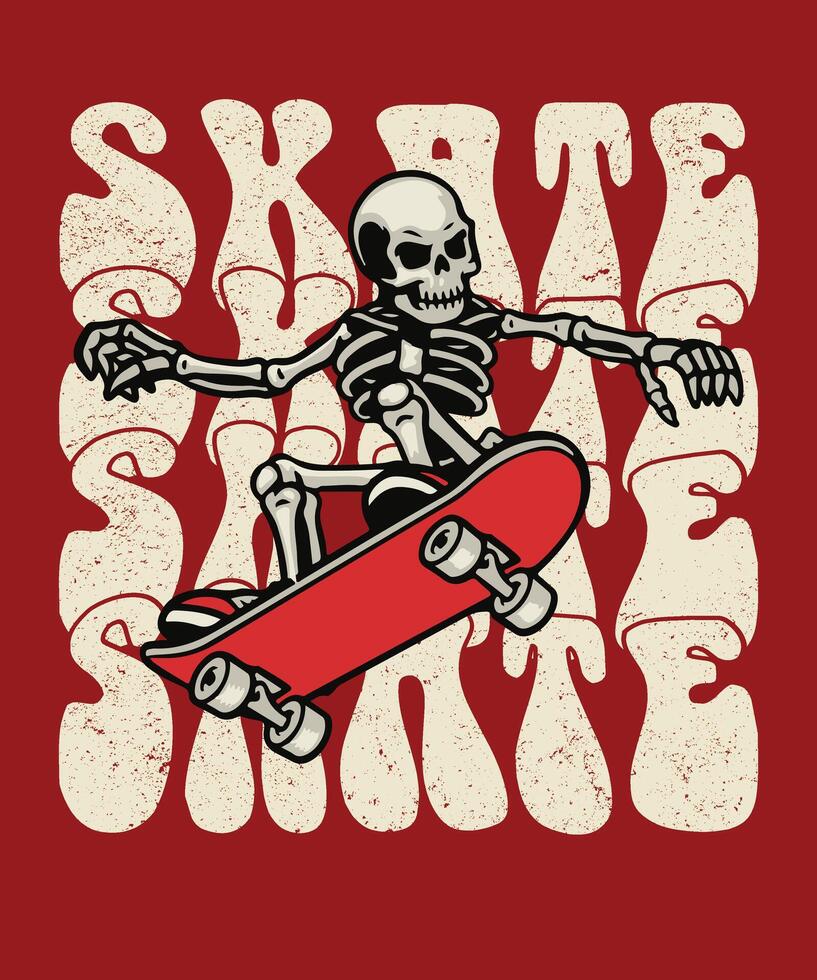 Skate board t shirt design groovy style, grunge effect, vintage, retro, sk8 sports t-shirt design, ready to ride. vector