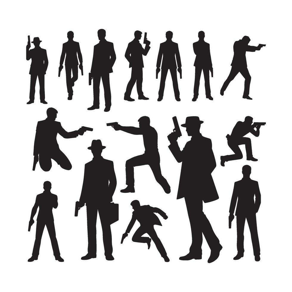 Silhouettes of men in suits and hats vector