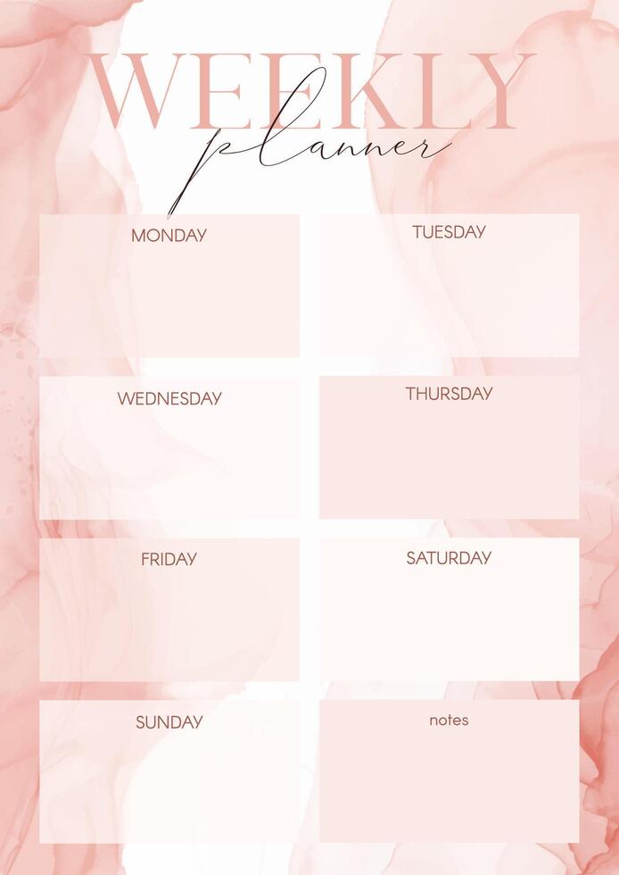 Weekly planner with watercolour background vector