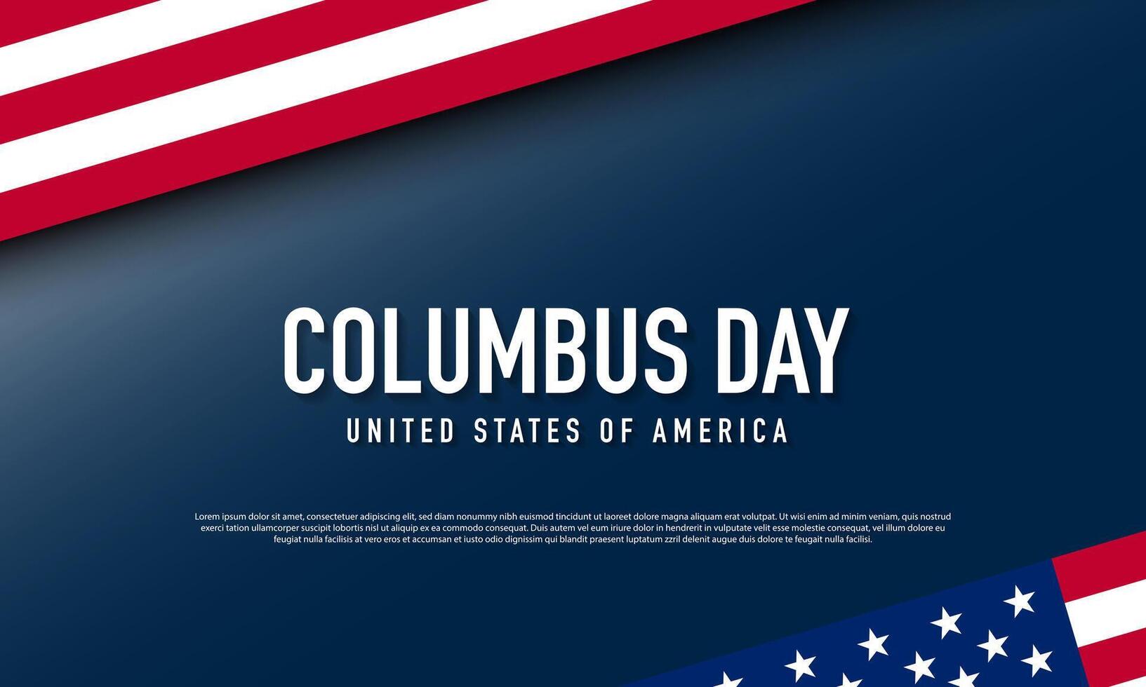 Columbus Day Background Design with American flag on blue background. vector