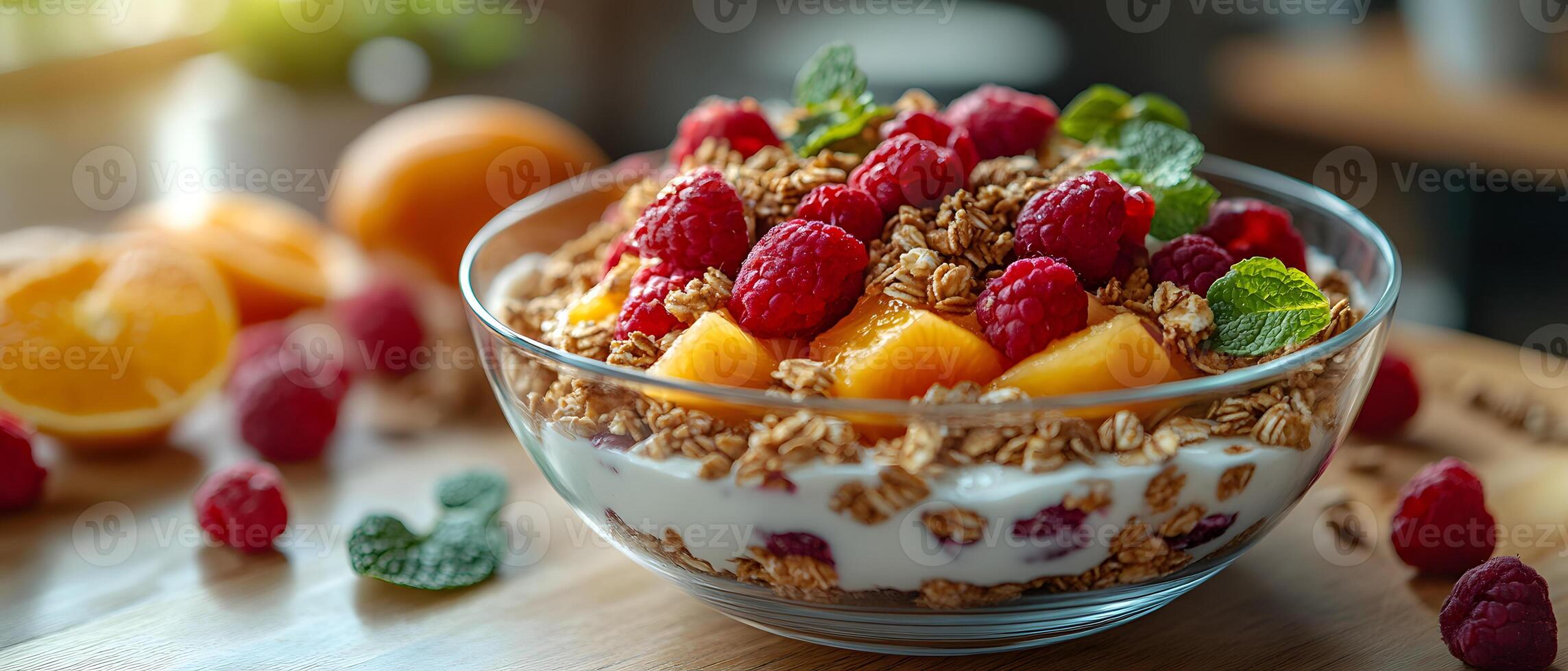 Healthy breakfast is very important because it keeps you energized all the day. This image can be used in advertisements or on social media to promote healthy and balanced diet in your daily life. photo