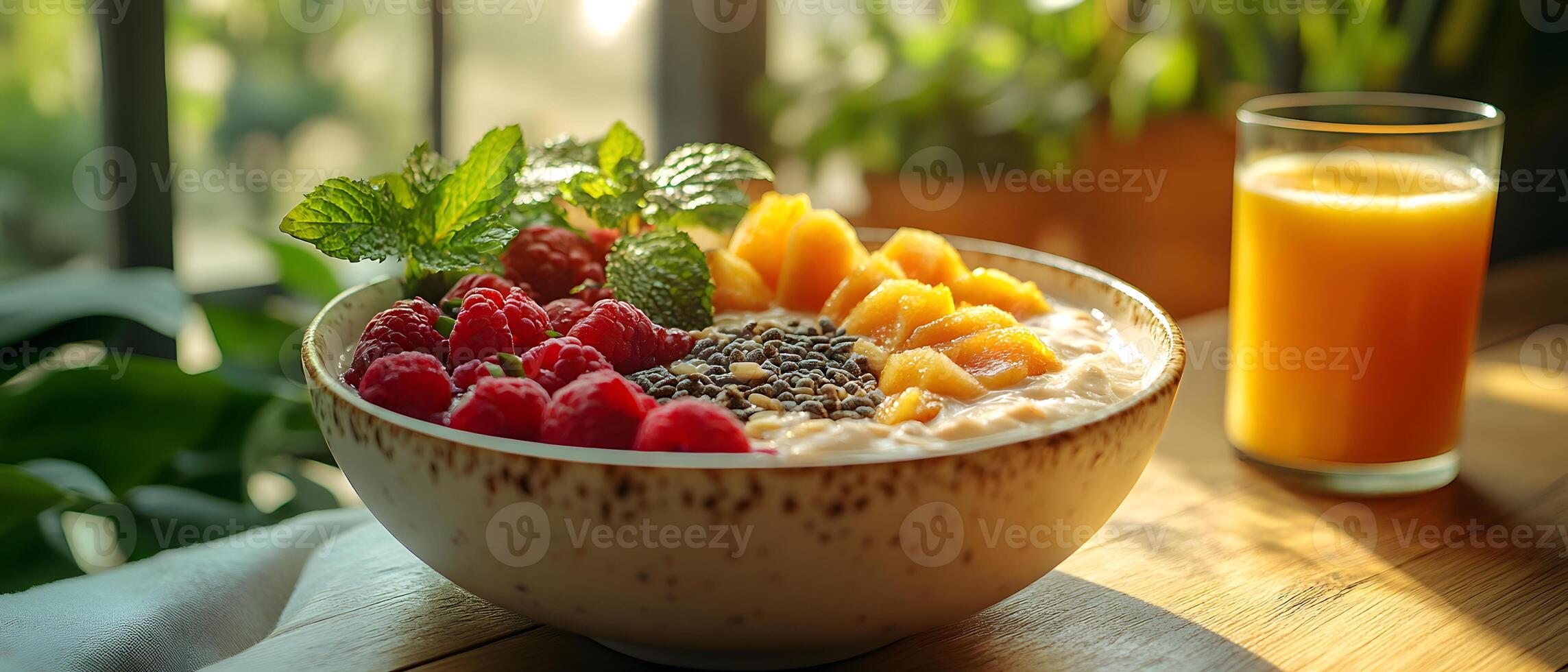 Healthy breakfast is very important because it keeps you energized all the day. This image can be used in advertisements or on social media to promote healthy and balanced diet in your daily life. photo