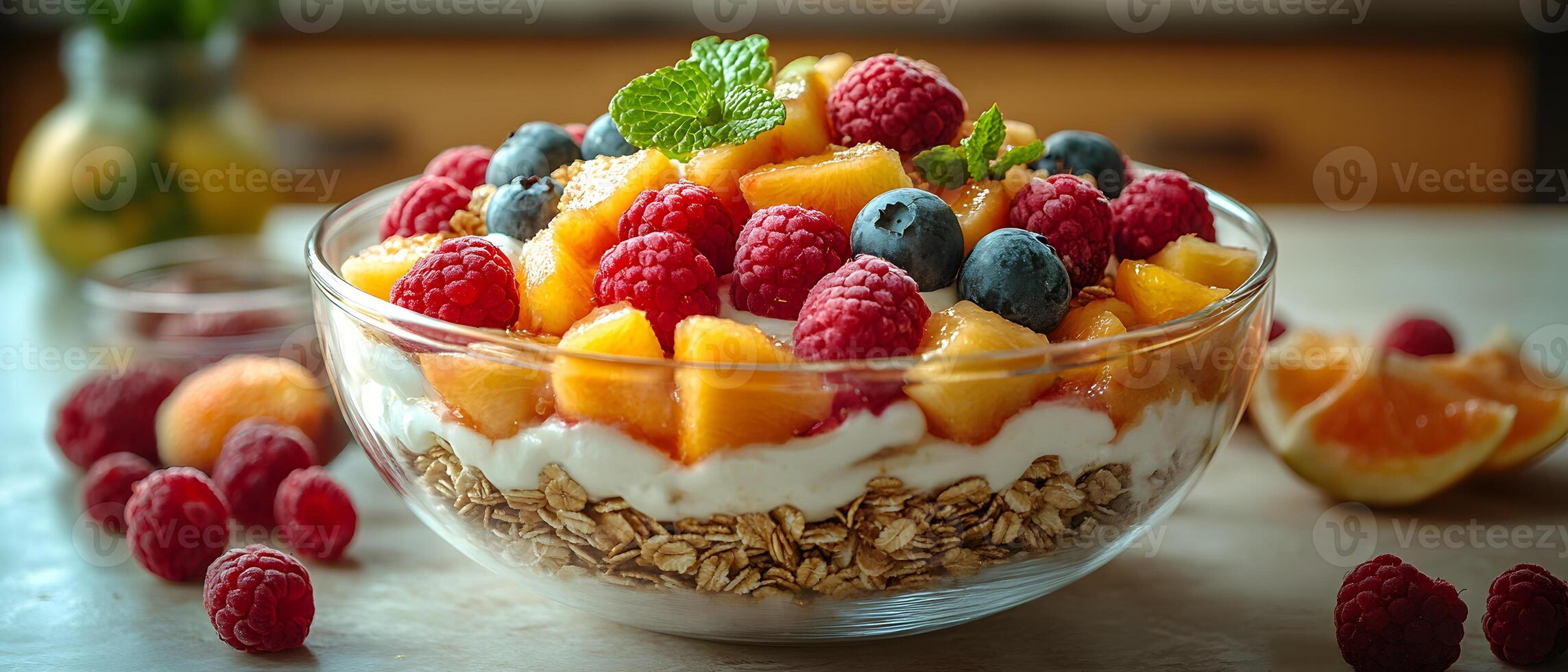 Healthy breakfast is very important because it keeps you energized all the day. This image can be used in advertisements or on social media to promote healthy and balanced diet in your daily life. photo