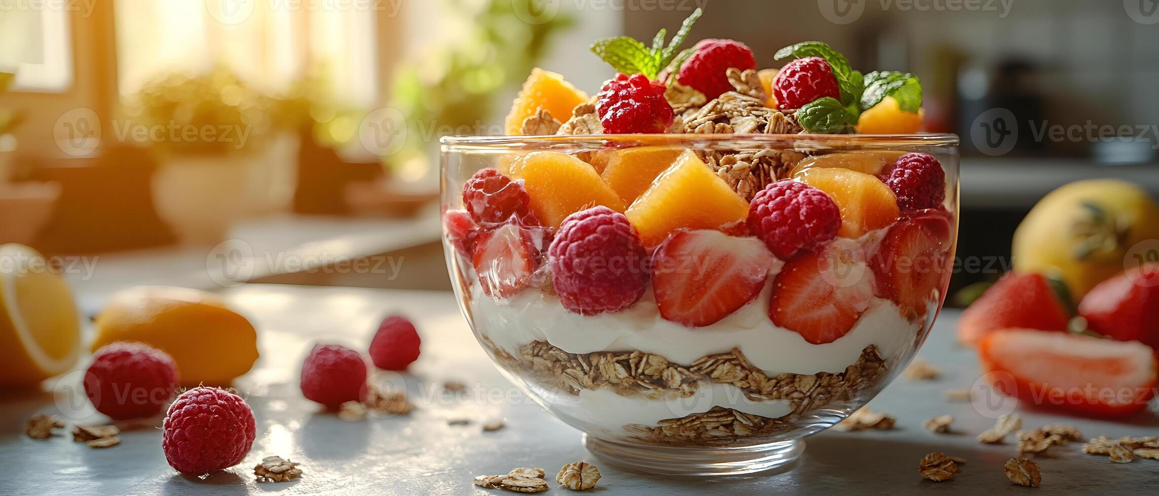 Healthy breakfast is very important because it keeps you energized all the day. This image can be used in advertisements or on social media to promote healthy and balanced diet in your daily life. photo