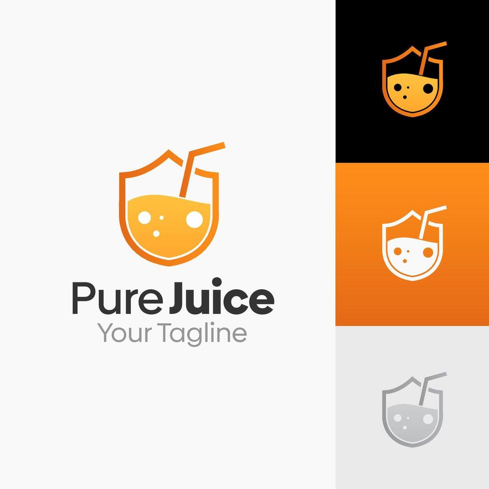 Illustration Graphic Logo of Pure Juice. Merging Concepts of a Glass of juice and Shield Shape. Good for business, startup, company logo vector