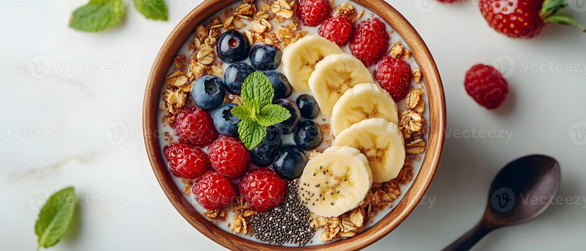 Healthy breakfast is very important because it keeps you energized all the day. This image can be used in advertisements or on social media to promote healthy and balanced diet in your daily life. photo