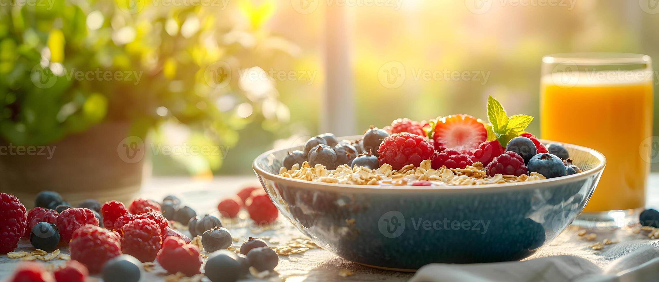 Healthy breakfast is very important because it keeps you energized all the day. This image can be used in advertisements or on social media to promote healthy and balanced diet in your daily life. photo