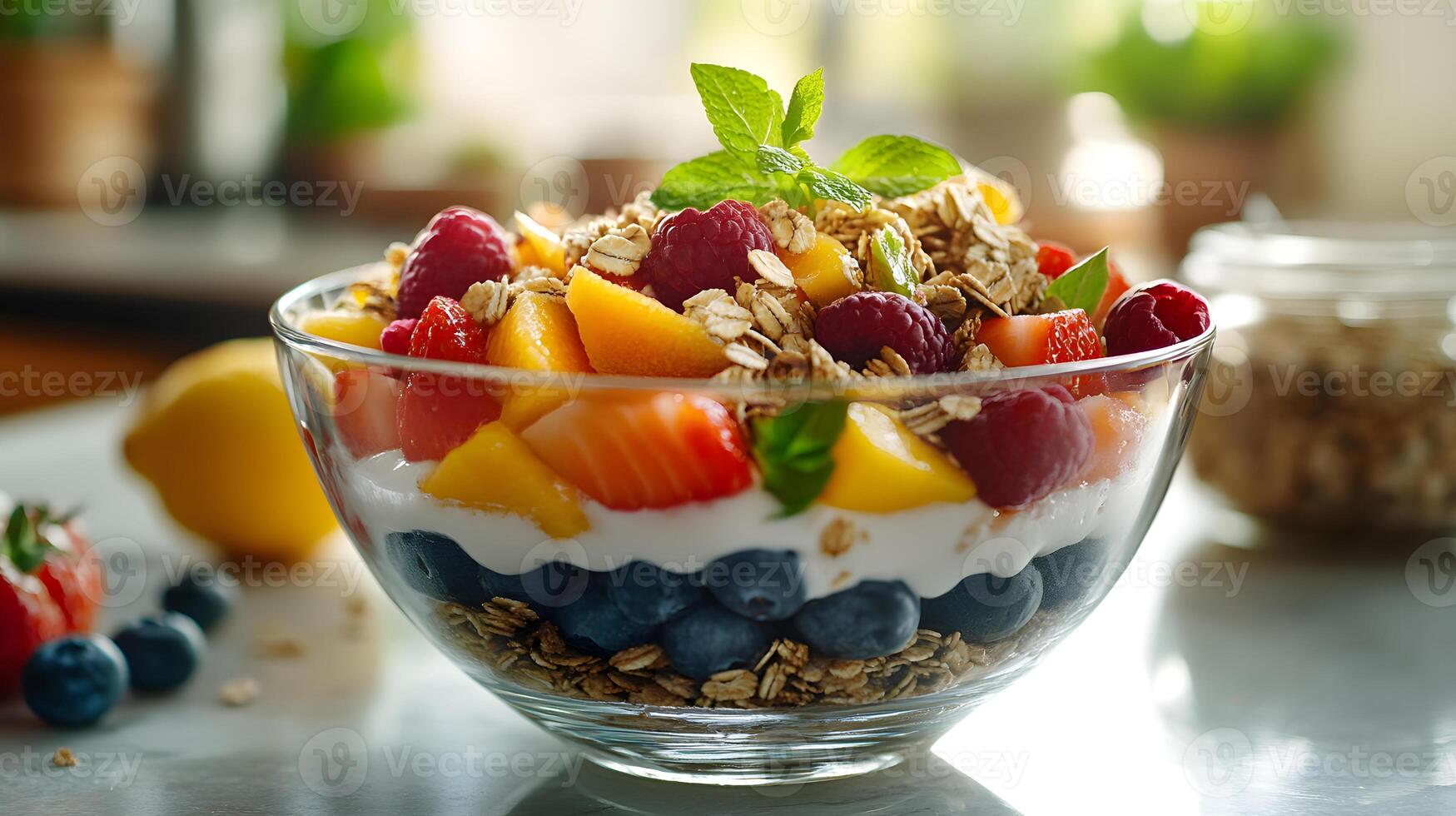 Healthy breakfast is very important because it keeps you energized all the day. This image can be used in advertisements or on social media to promote healthy and balanced diet in your daily life. photo