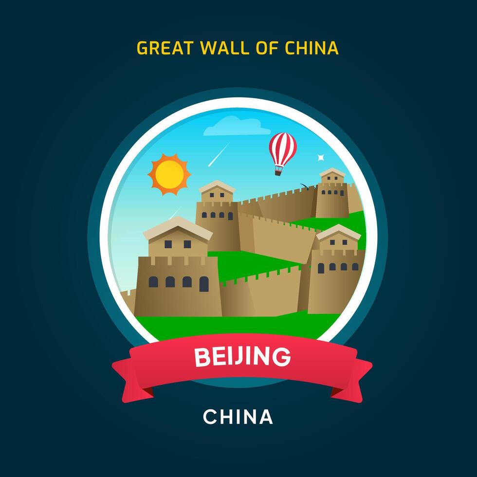 China Landmark Badge Great Wall of China vector