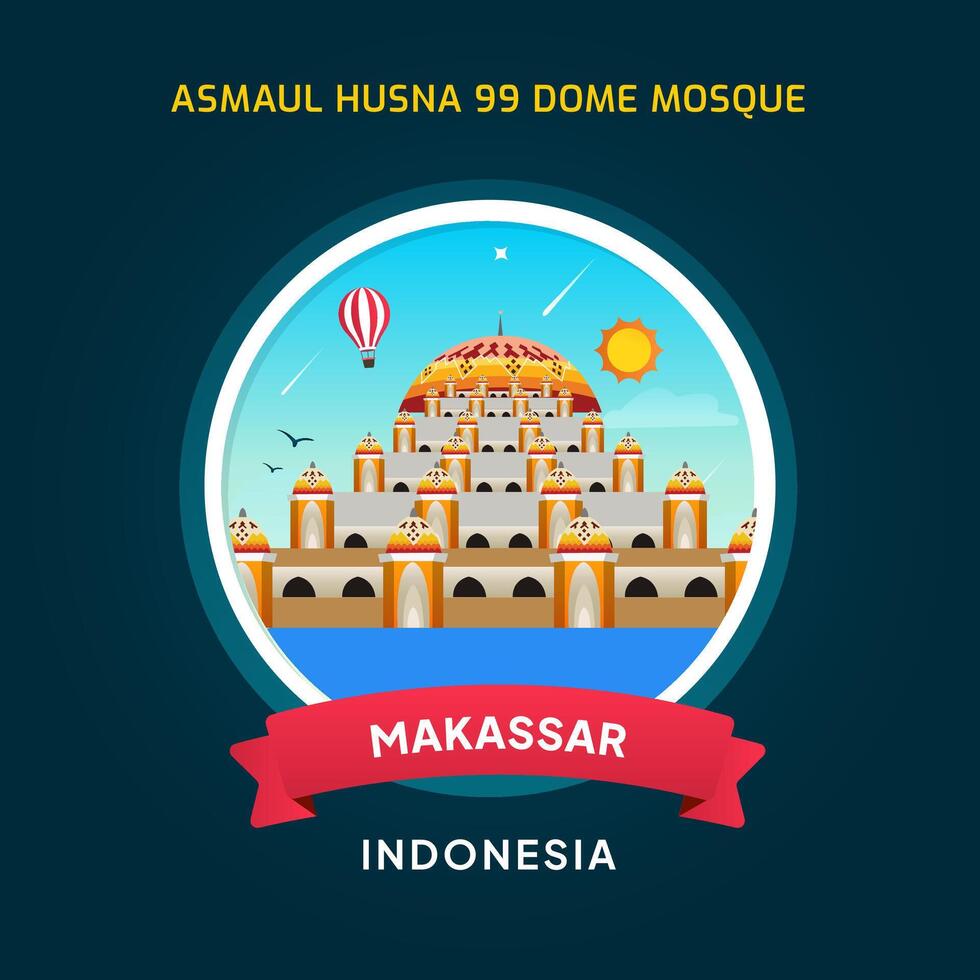 Indonesia Makassar, Asmaul Husna 99 Dome Mosque vector