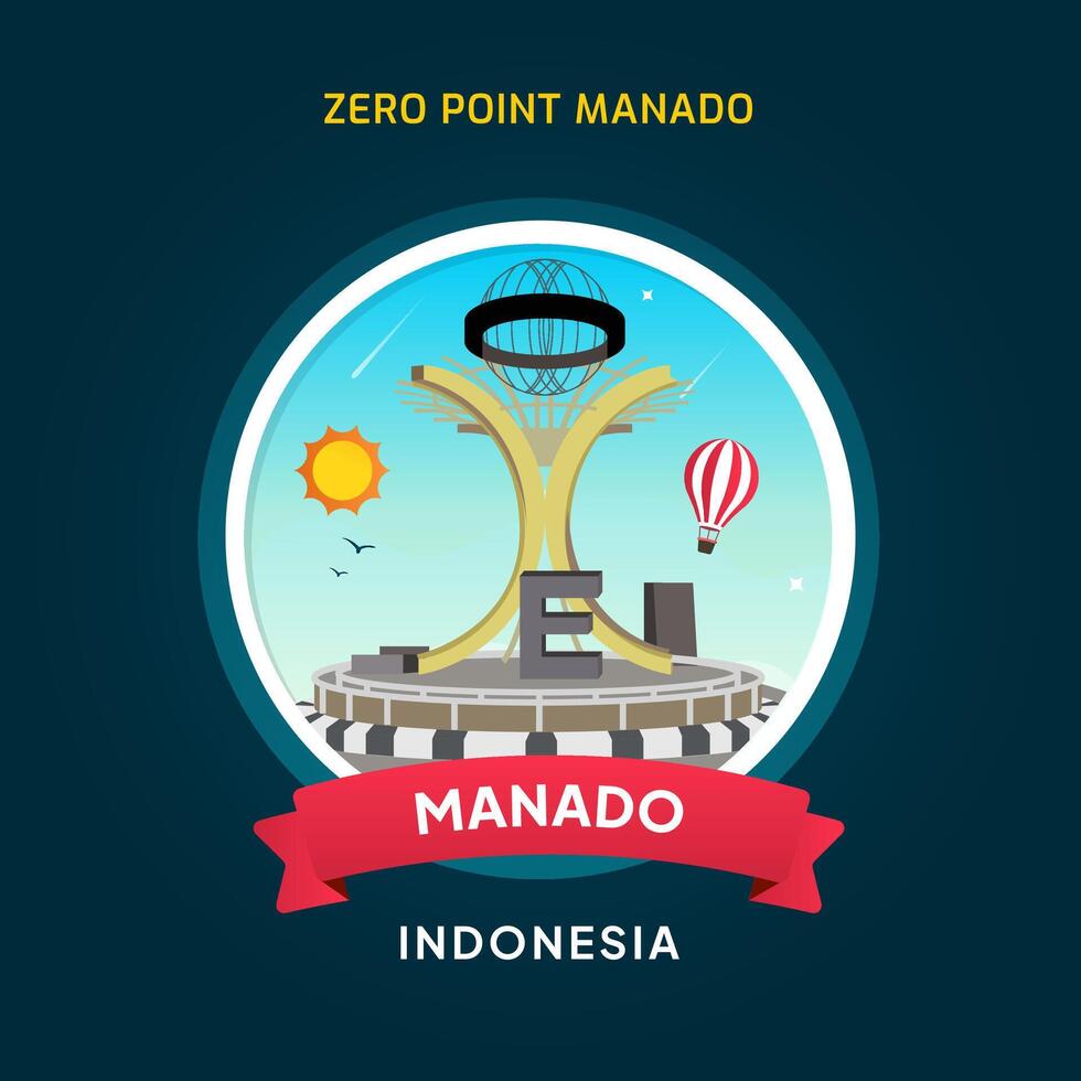 Indonesia Landmark Manado, Zero Point Manado vector