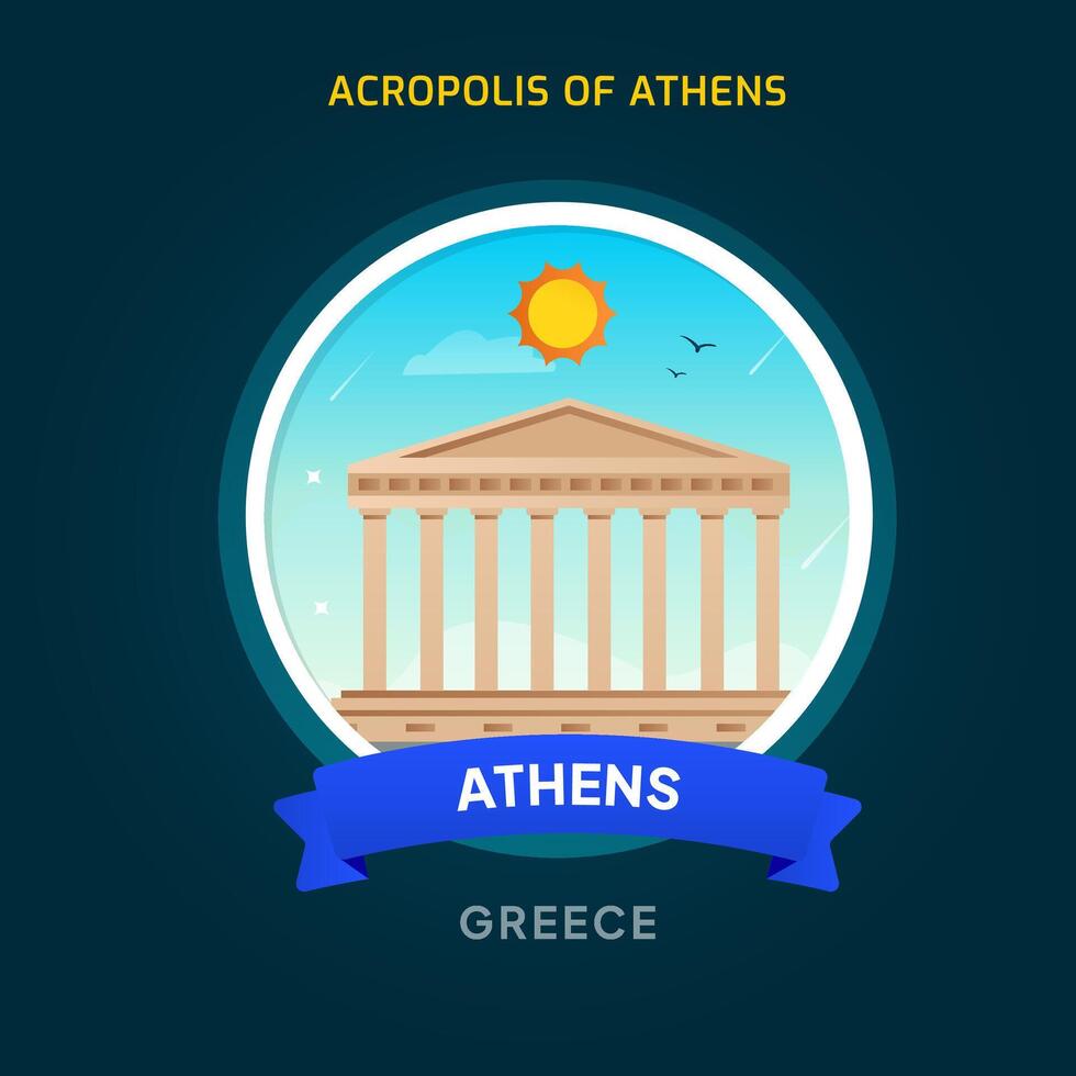 Greece Landmark Badge Acropolis of Athens vector
