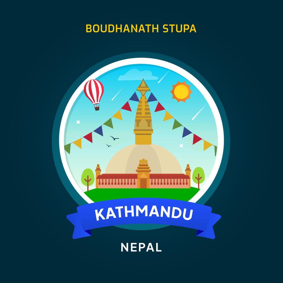 Nepal Landmark Badge, Boudhanath Stupa vector