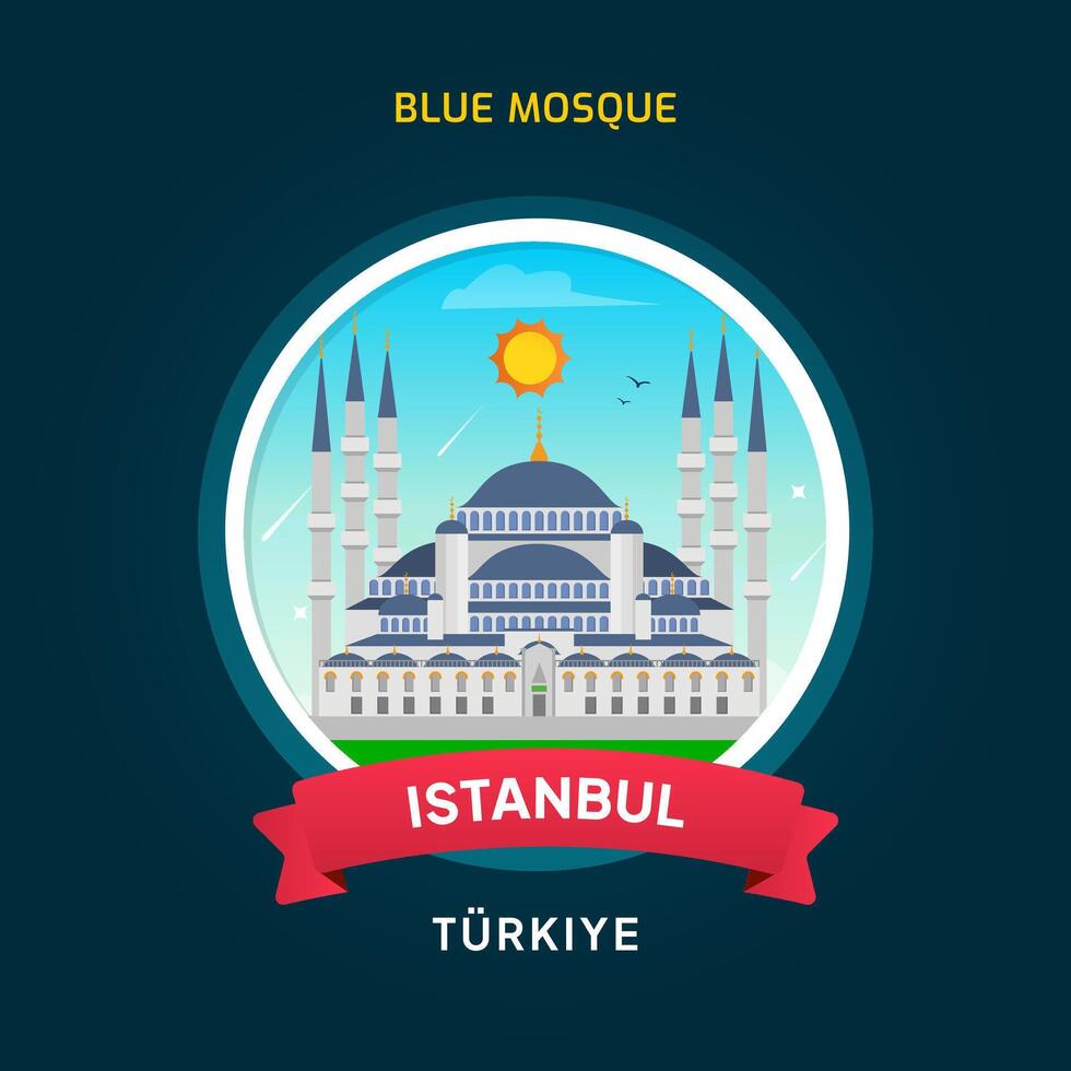 Turkiye Landmark Badge, Blue Mosque vector