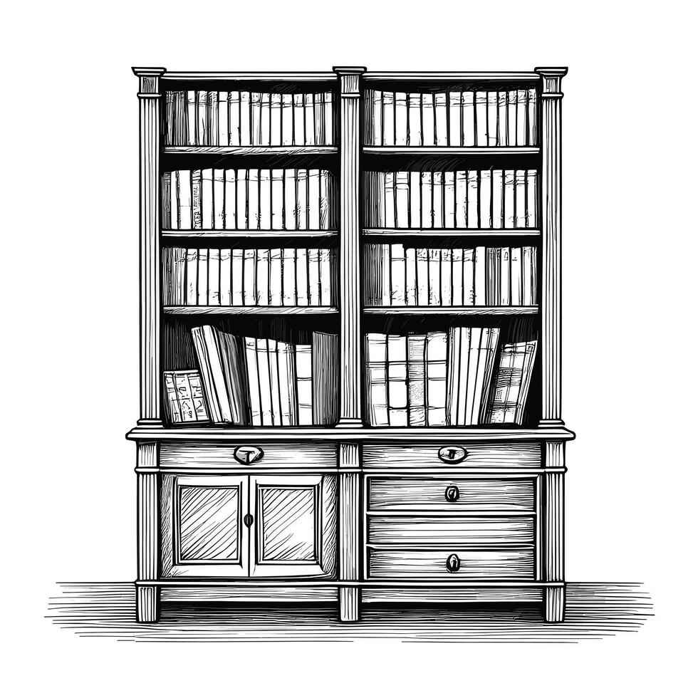A sketch of a bookcase with books vector