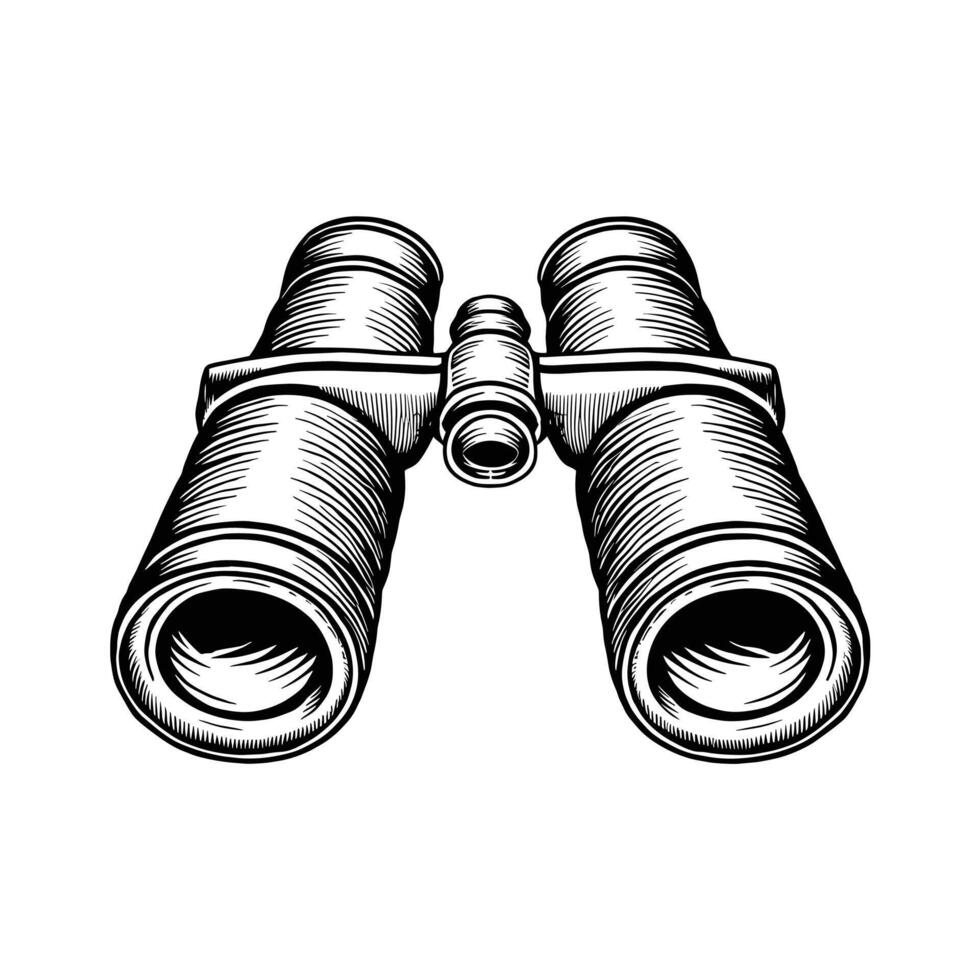 A black and white drawing of two binoculars vector