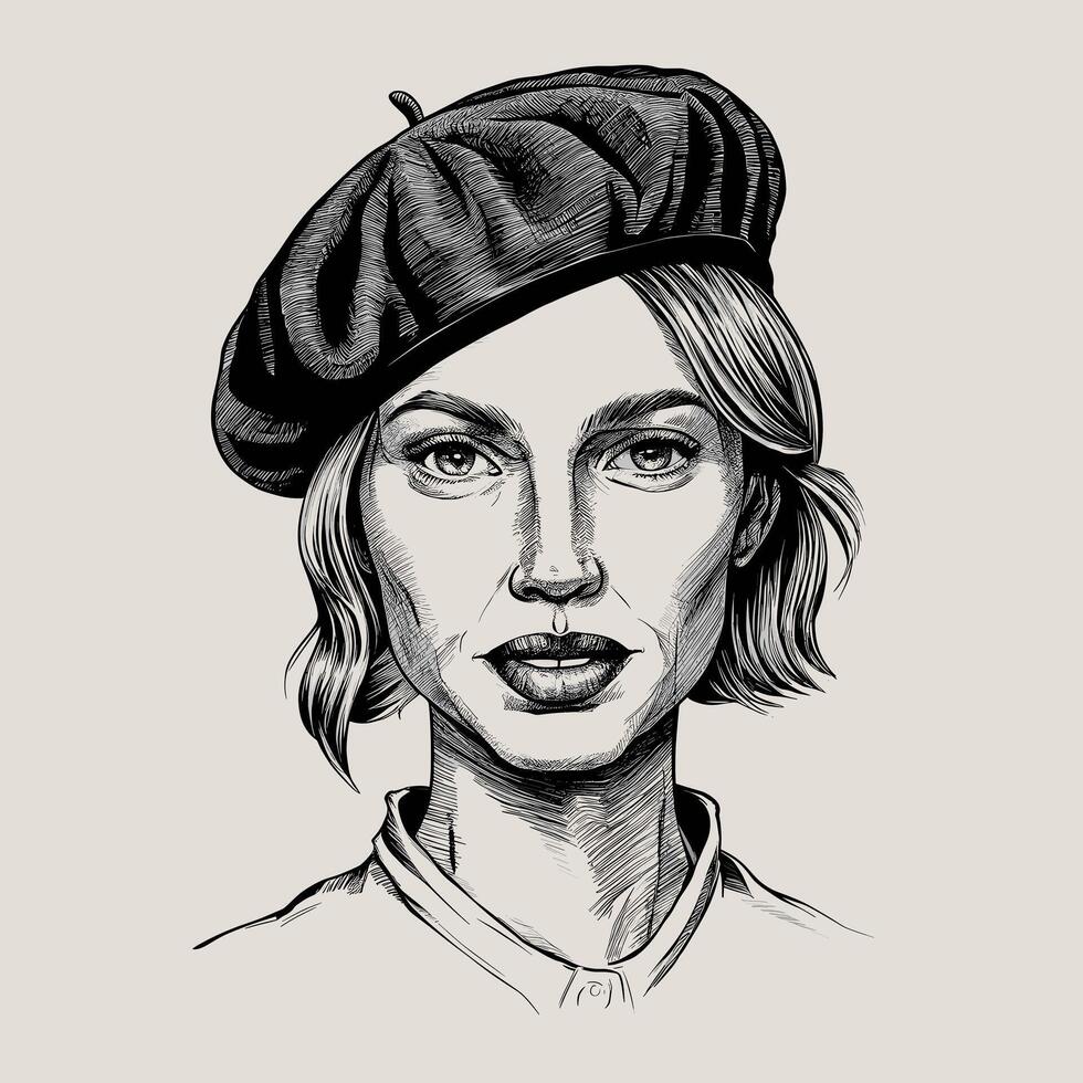 A drawing of a woman in a beret vector
