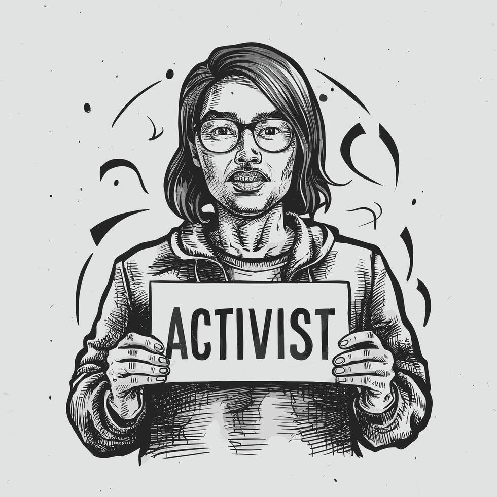 A man holding a sign that says activist vector