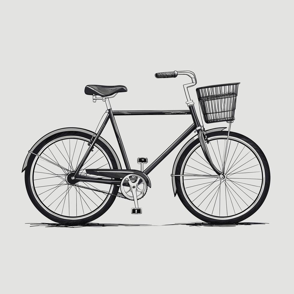 A black and white drawing of a bicycle vector